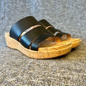 KORK-EASE Menzie Slip On Black Leather Cork Womens 6 Wedge Sandal